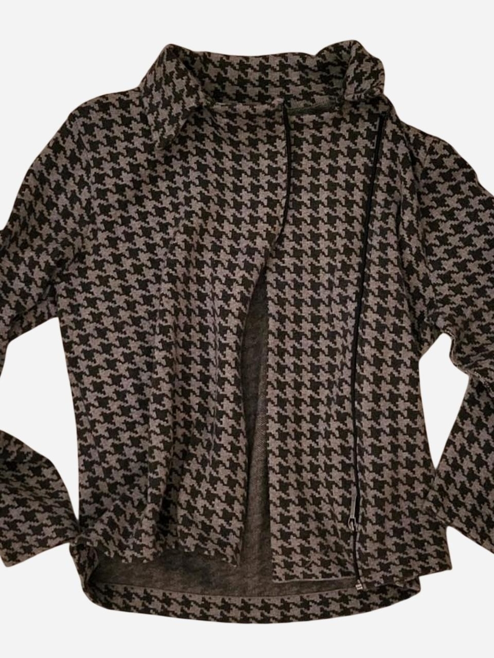 Chaps Houndstooth Zip-Front Blazer Jacket - Black & Gray